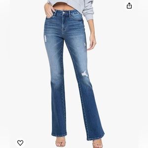 VERVET by Flying Monkey High Rise Seamless Waistband Distressed Flare Jeans